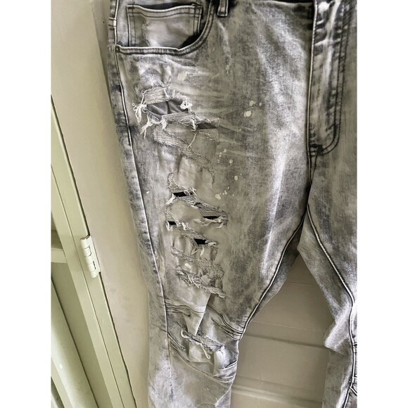 Smoke Rise Jeans Mens 40 Light Wash Distressed Slim Fit Denim Mens 40 x 32 - Picture 2 of 8
